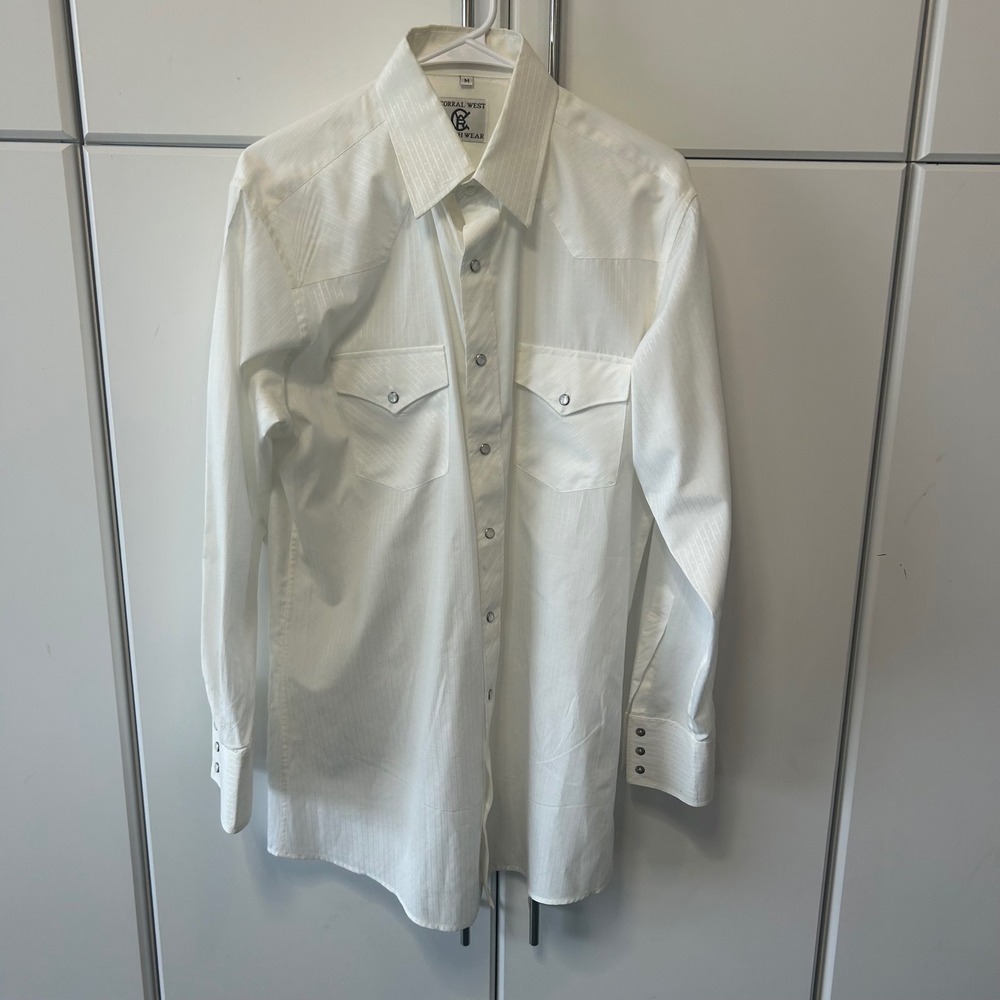 Corral West Ranchwear Mens White Dobby‎ Stripe Western Pearl Snap Shirt Medium